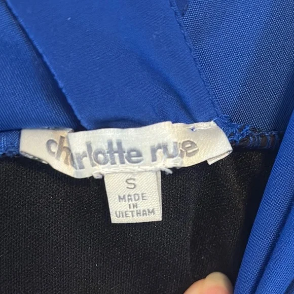 Charlotte Russe Blue and Black Ruched Wrap Mini Dress - Picture 8 of 9